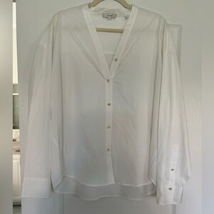 NWT Vince White Poplin V-neck Button Down